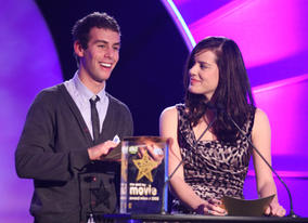 Bionic Woman star Michelle Ryan teams up with Blue Peter presenter Joel Defries to announce the winner of the CBBC Me and My Movie competition. 