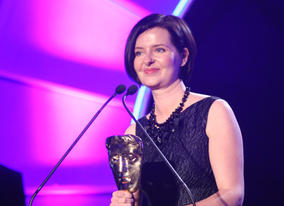 Helen Blakeman collects the Writer Award for her TV adaptation of Jacqueline Wilson's children's novel, Dustbin Baby.