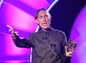 Director and screenwriter Henry Selick celebrates winning the Feature Film BAFTA for his adaptation of Neil Gaiman's book, Coraline