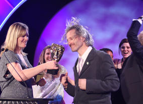 The whole Nick Jr team take to the stage to celebrate winning the Channel of the Year Award for the first time. 