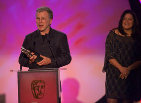 The winning team behind Justin's House, Stephen Cannon and Anna Perowne.