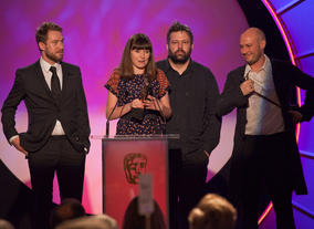 The winning Interactive team for Nightmare High - Jo Roach, Tassos Stevens and Paul Bennun - plus Jim Holmes.