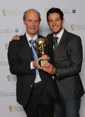 Legendary Kids' TV presenter Brian Cant (Play School, Bric-A-Brac) with Countryfile presenter (and past BAFTA winner) Matt Baker. Pic: BAFTA/Richard Kendal