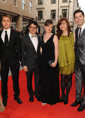 The cast arrive to present the YouTube Audience Award, which their E4 show won last year. (Pic: BAFTA/Richard Kendal)