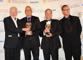 Mark Kermode presenting the Current Affairs BAFTA to the Dispatches team for Terror in Mumbai (BAFTA/Richard Kendal).
