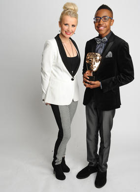 Actress Carly Stenson who presented the Performer BAFTA to Khalil Madovi for his role in CBBC's 4 O'Clock Club.