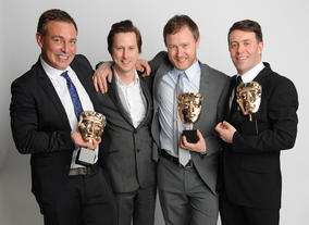 Presenter Lee Ingleby with Drama winners John Rice, Alan Shannon and Mark Cumberton.