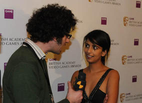 Television presenter and self-confessed casual gamer Konnie Huq is interviewed after presenting the Gameplay Award (BAFTA / James Kennedy). 