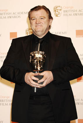Brendan Gleeson accepts the Original Screenplay at the Orange British Academy Film Awards in 2009 on behalf of In Bruges writer/director Martin McDonagh.