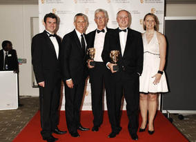 Gary Linekar presented the hotly contested Sport category to the ITV Formula One team for their coverage of the Brazilian Grand Prix  (BAFTA / Richard Kendal).