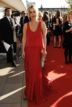 Louise Redknapp was the picture of sophistication in a long Sonia Rykiel dress, Gucci shoes and gold Dtella bag (BAFTA / Richard Kendal).
