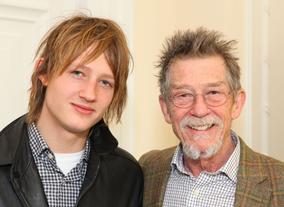 John Hurt with his son Nick Hurt, photographed together at a champagne reception at Savoy, London.
