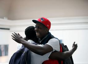 Jamal Edwards, founder of SBTV, greets actor Daniel Kaluuya
