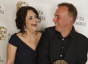 Ruth Jones with BAFTA Cymru Award winner Marc Evans