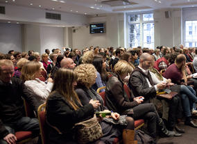 The Pitch Up audience listen to the pitch and the panel's feedback. 