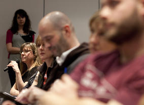 The audience ask the panel questions