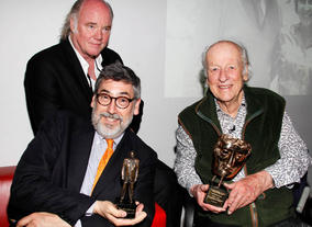 Phil Tippett,  Ray Harryhausen and host for the evening John Landis.
