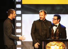 Matt Stone, Trey Parker and Josh Gad at the Britannia Awards. 