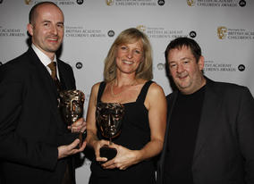 Winners of the Animation award for 'Lost and Found' with citation reader, Johnny Vegas.