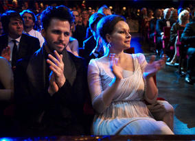 Supporting Actress nominee Samantha Morton applauds as another BAFTA Mask is given out (pic: BAFTA / Camera Press).