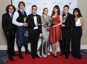 Hollyoaks stars Ashley Margolis and Jess Fox with the Swallowtail team behind the 3D puzzle/maze game for the iPad.