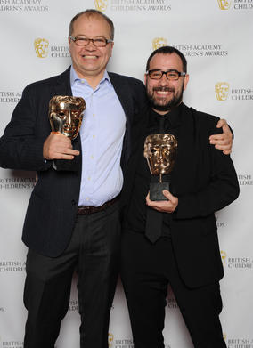 Chris Wood and Steve Roberts with their BAFTAs for the series in which a drawn line creates endless challenges and surprises for the unsuspecting little character, Dipdap.