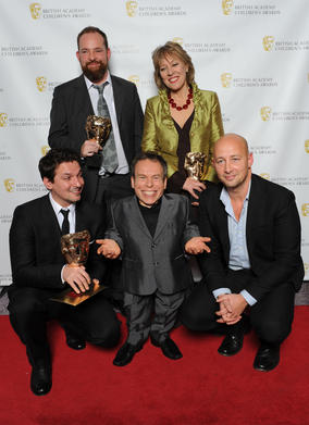 Presenter Warwick Davis (centre front) with the winning team, including Ben Bocquelet, Mic Graves and Joanna Beresford.