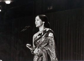 Rohini Hattangadi receives her BAFTA for Best Supporting Actress in 1983.  