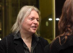 Christopher Hamption joins guest after his screenwriters' lecture. (Photography: Jay Brooks)