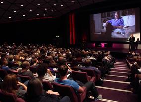 Christopher Hampton starts his screenwriter's lecture with the audience. (Photography: Jay Brooks)