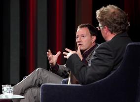Simon Beaufoy talks with writer and journalist Matthew Sweet at the Lecture. (Photography: Jay Brooks)