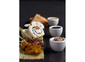 Sushi Rolls, Prawn Toasts and Satay Skewers