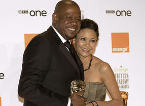Forest Whitaker, with his Actor in a Leading Role BAFTA for The Last King Of Scotland, and Thandie Newton.