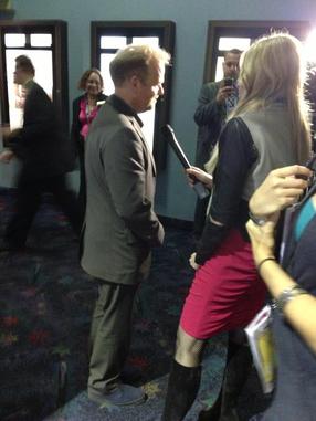 Toby Jones being interviewed before 