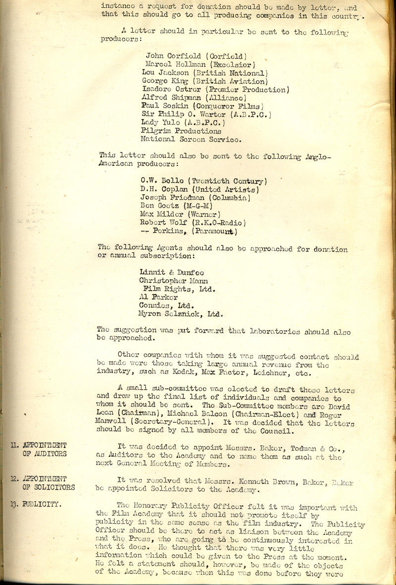 Minutes from the first British Acdemy Film Academy Meeting, 19 Novemebr 1947 Archive: Meeting minutes p2