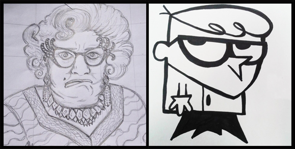 Dame Edna Everage & Dexter: drawing examples Edna and Dexter